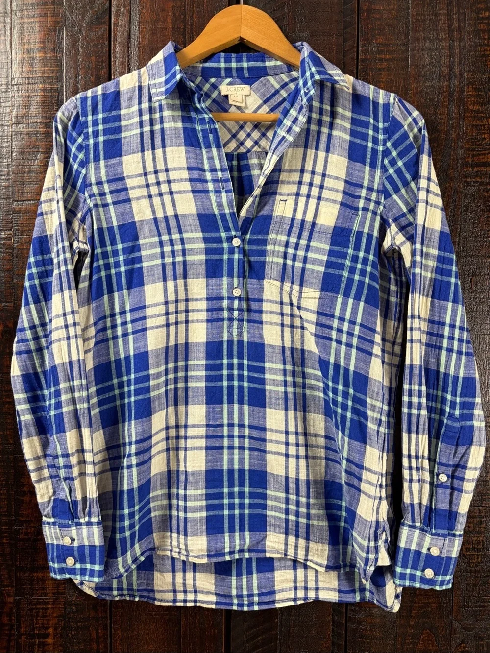 J.Crew Blue Plaid Popover Shirt XXS